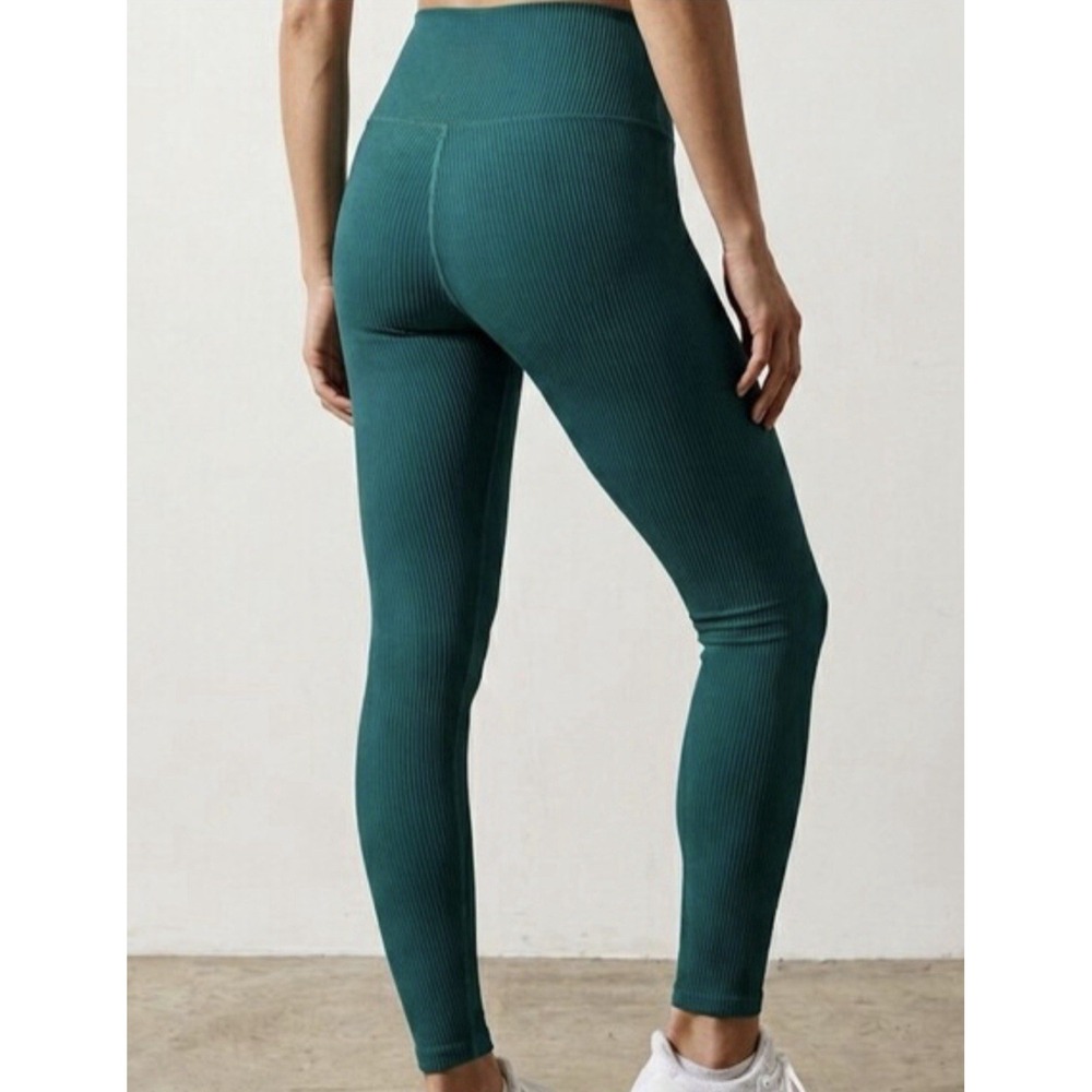 Carbon38 Ribbed Leggings 7/8 Length Sz S Green Athleisure Stretch Ribbed Yoga SM